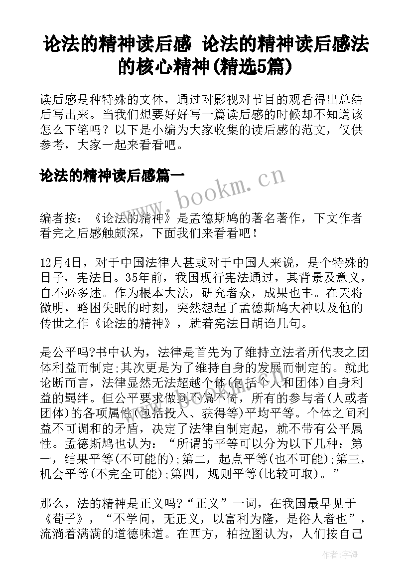 论法的精神读后感 论法的精神读后感法的核心精神(精选5篇)