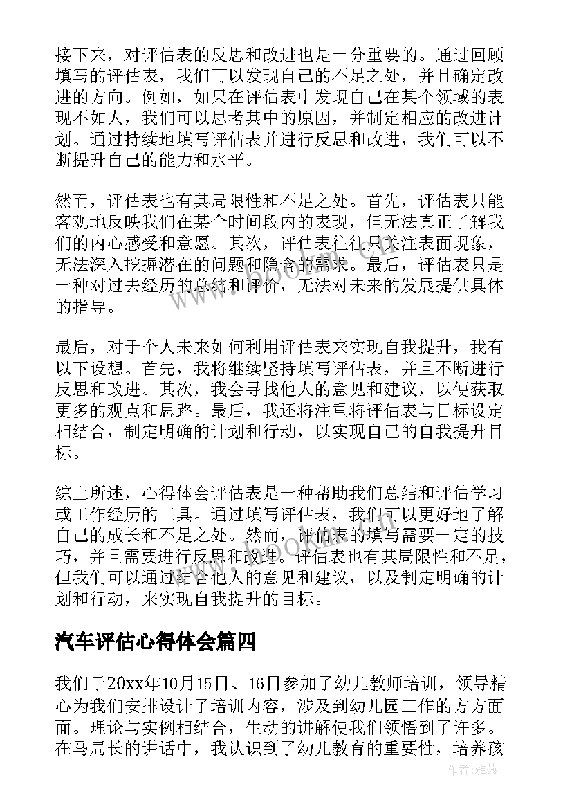 2023年汽车评估心得体会 幼师评估后心得体会(模板6篇)