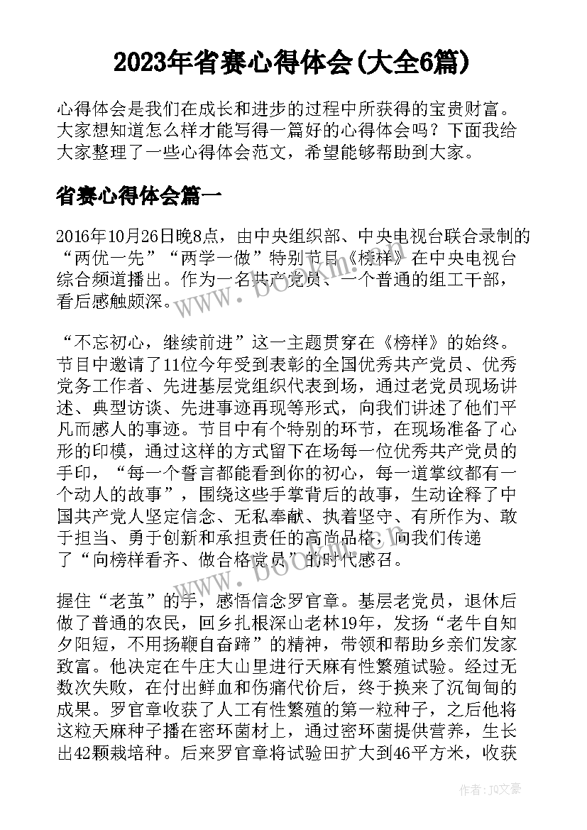 2023年省赛心得体会(大全6篇)