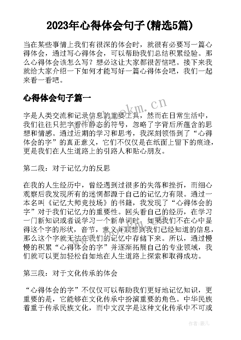 2023年心得体会句子(精选5篇)