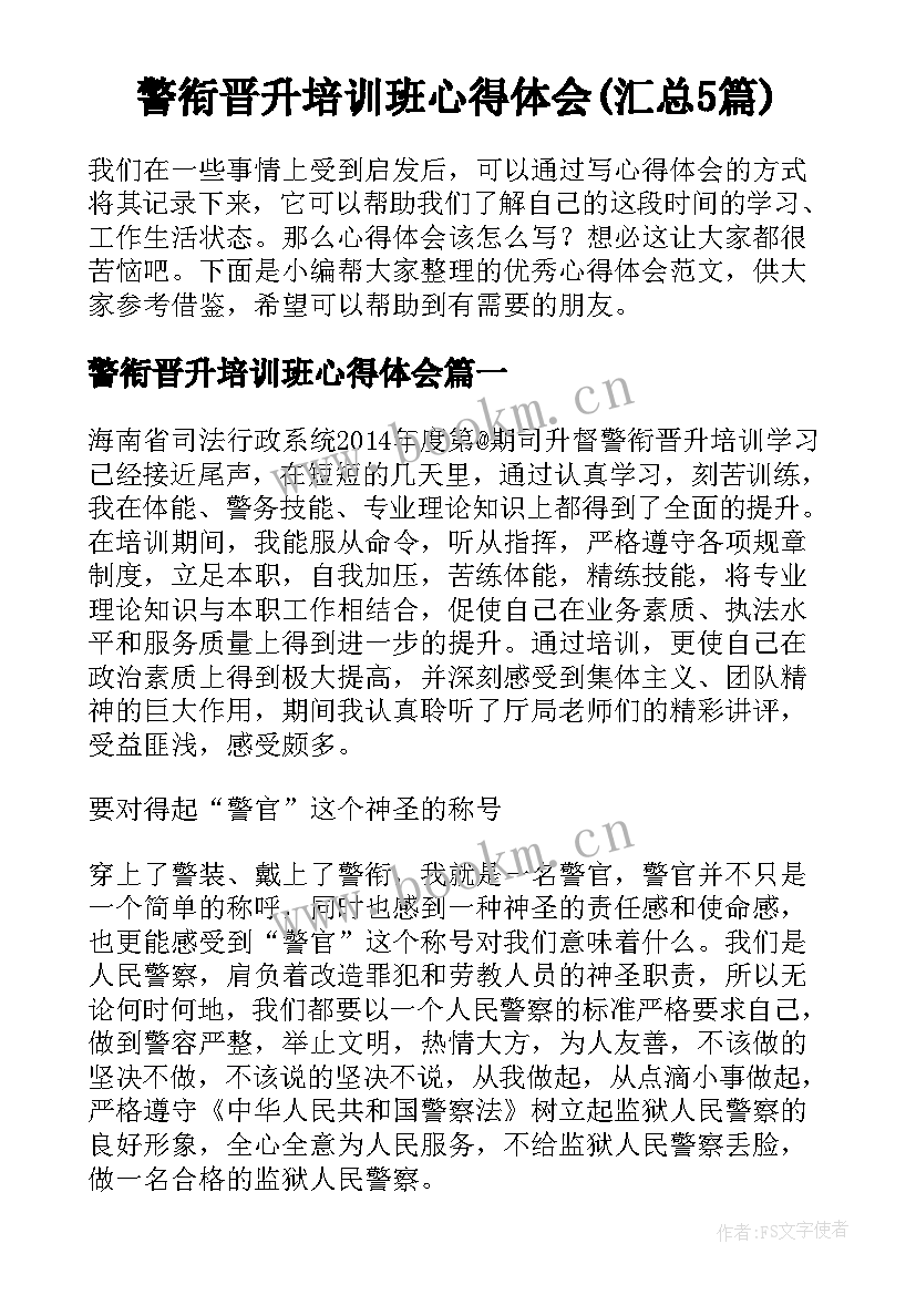 警衔晋升培训班心得体会(汇总5篇)