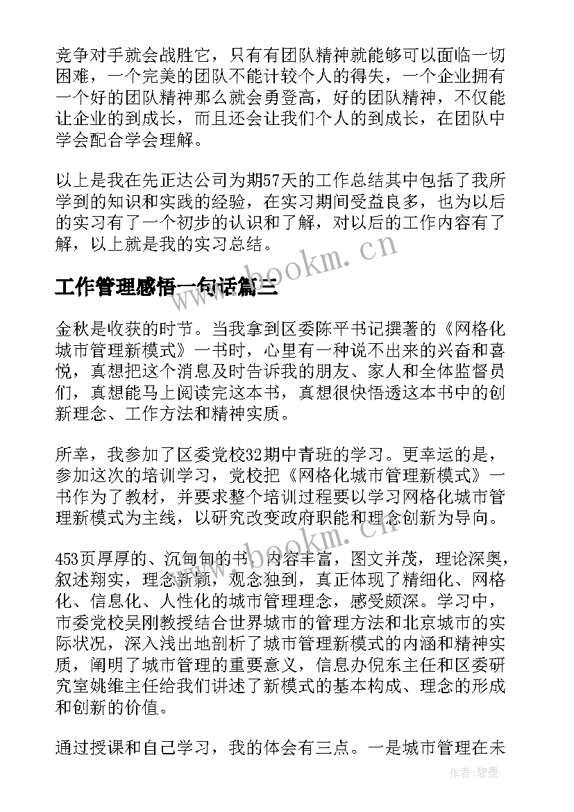 2023年工作管理感悟一句话(实用5篇)