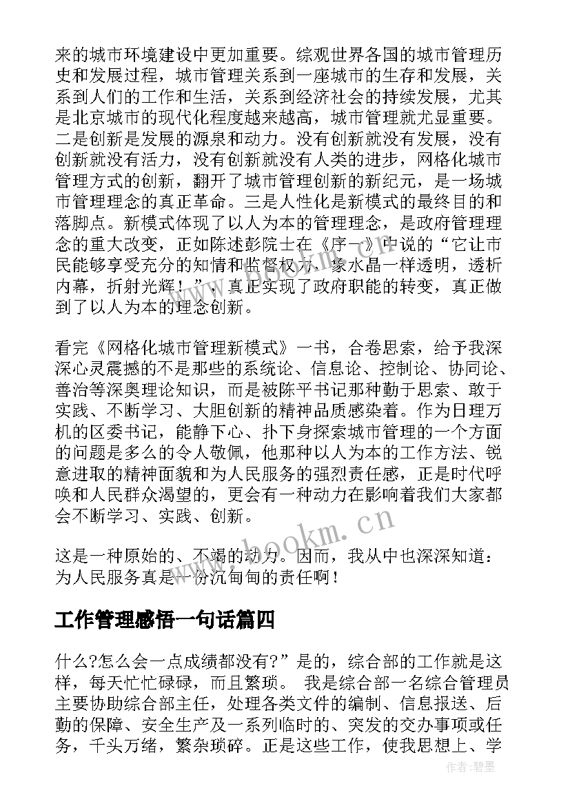 2023年工作管理感悟一句话(实用5篇)