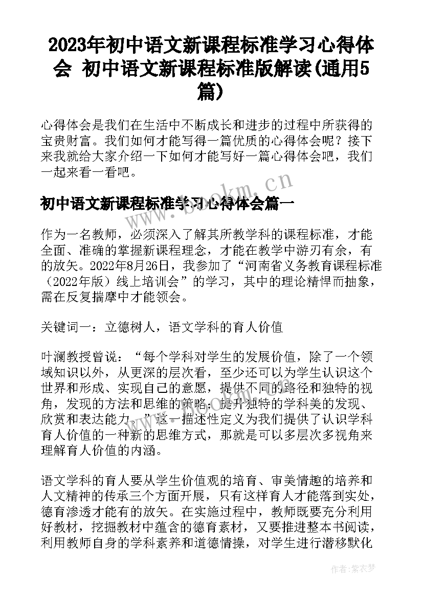 2023年初中语文新课程标准学习心得体会 初中语文新课程标准版解读(通用5篇)