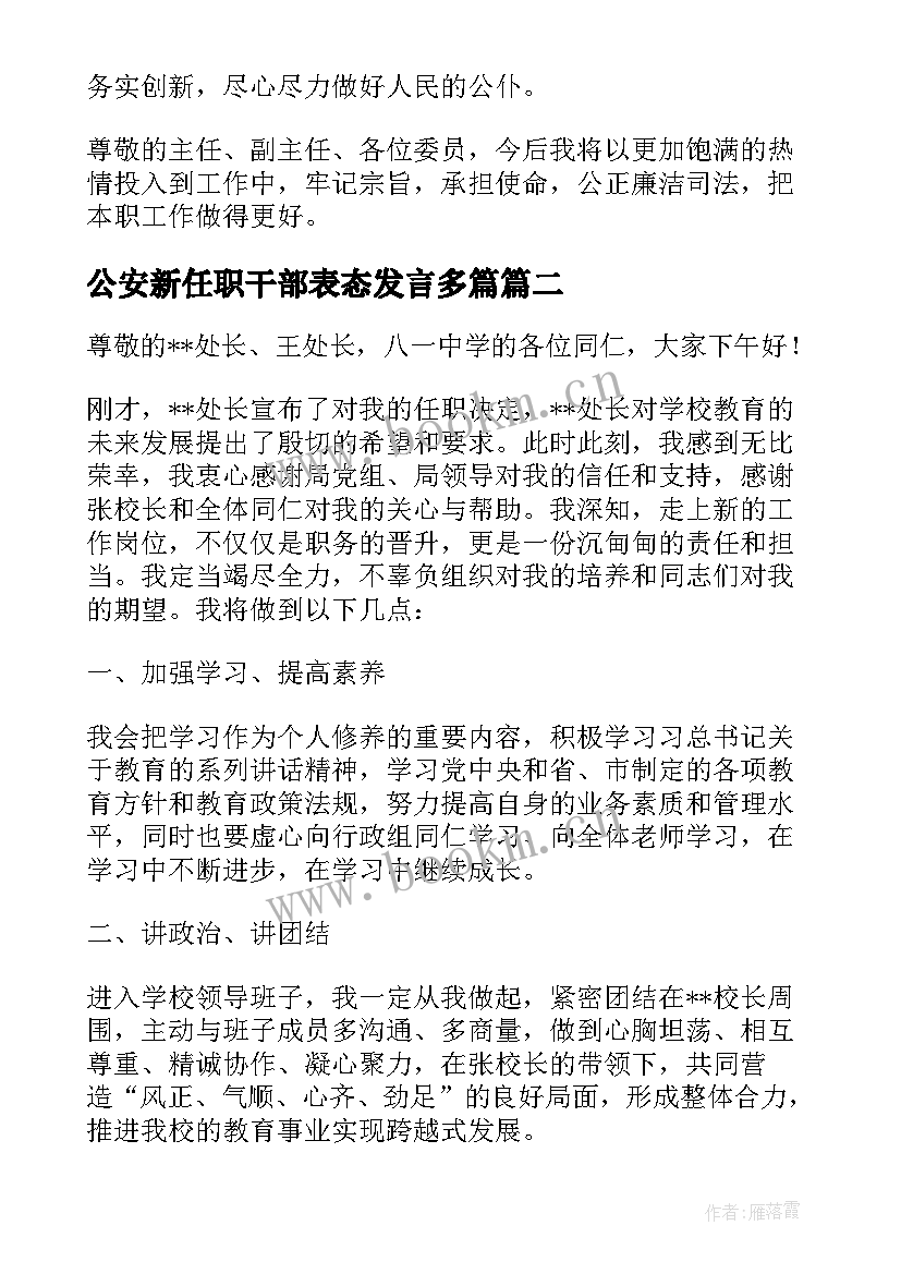 2023年公安新任职干部表态发言多篇(优秀7篇)