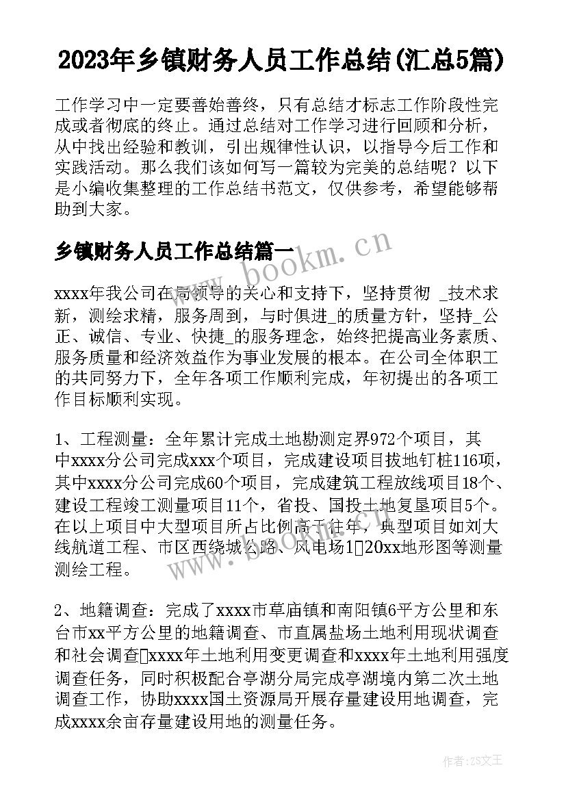 2023年乡镇财务人员工作总结(汇总5篇)