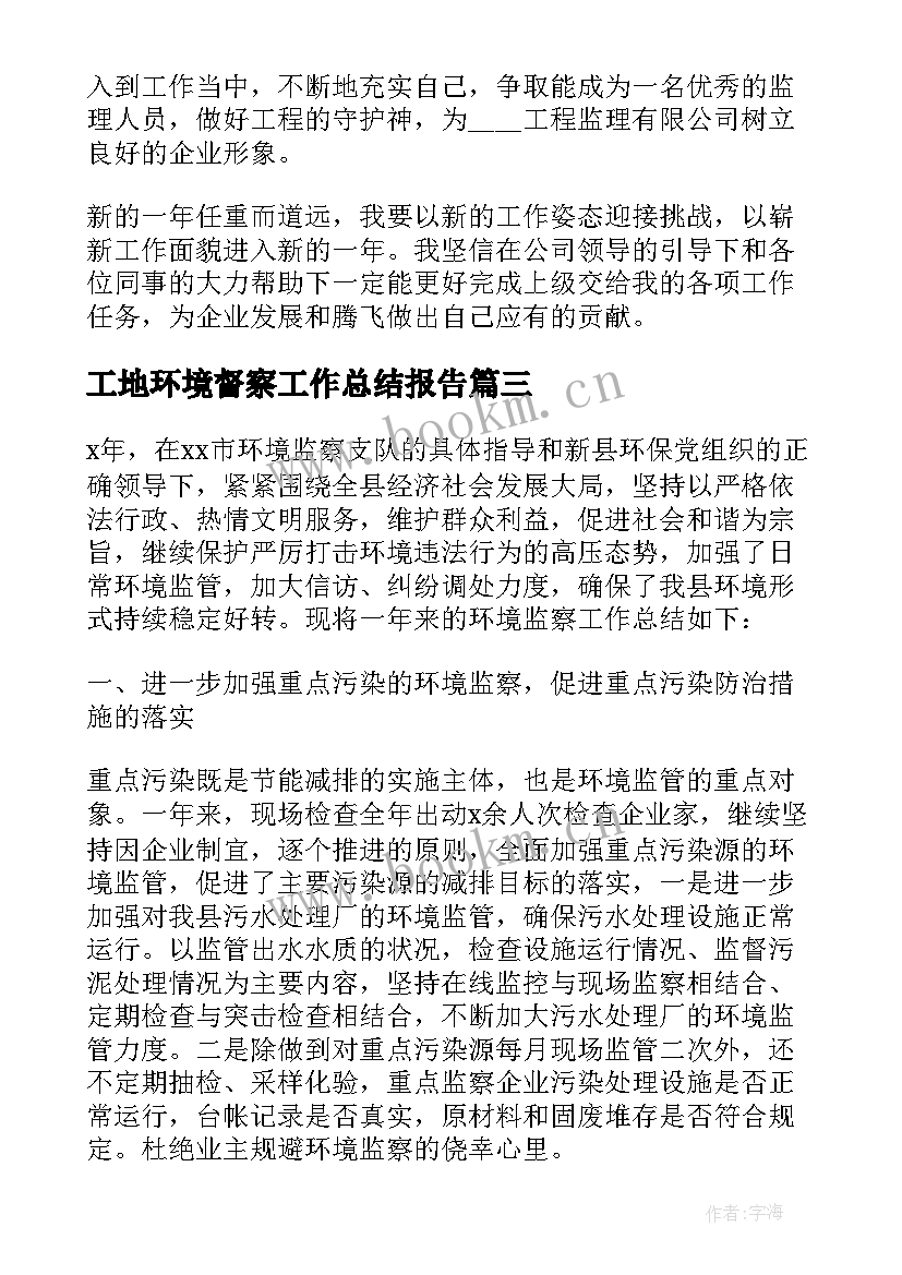 最新工地环境督察工作总结报告(精选5篇)