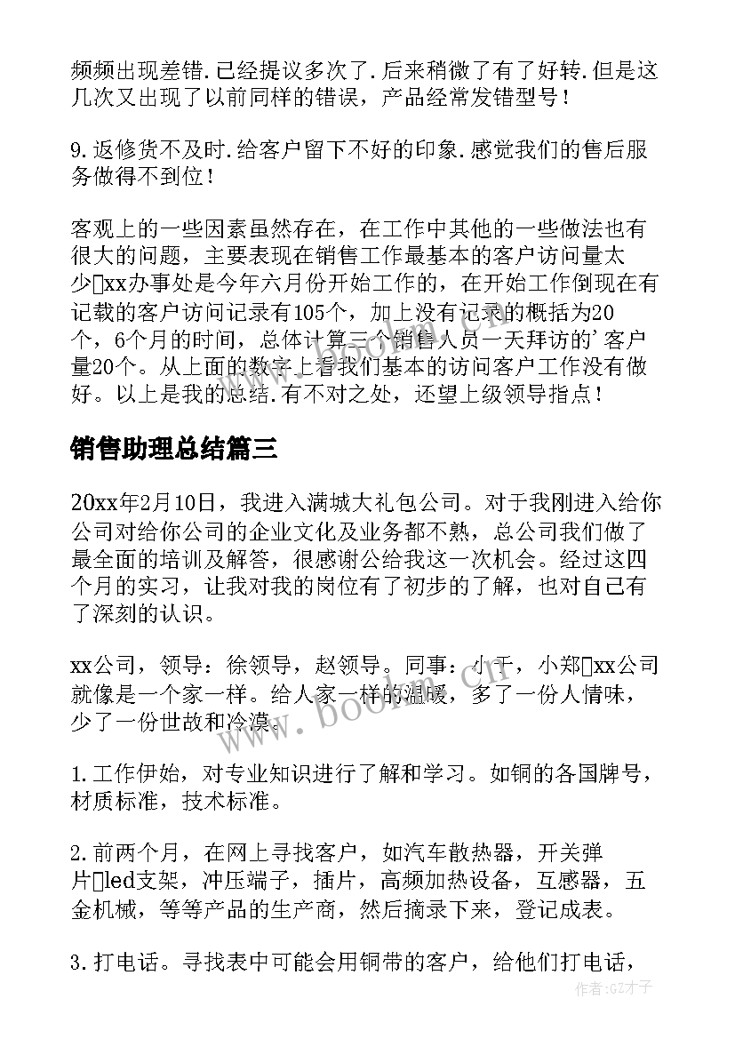 销售助理总结 销售助理工作总结(大全5篇)