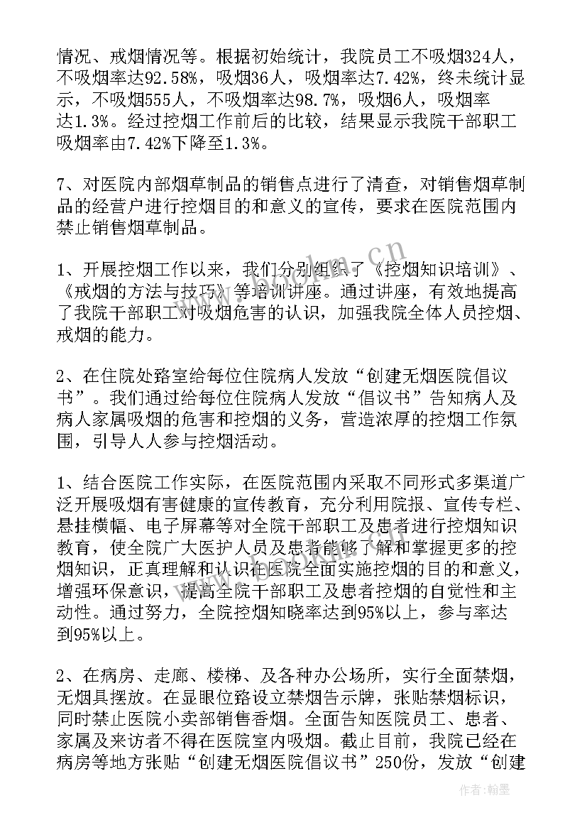 医院控烟工作年度总结 无烟医院控烟工作总结(大全5篇)