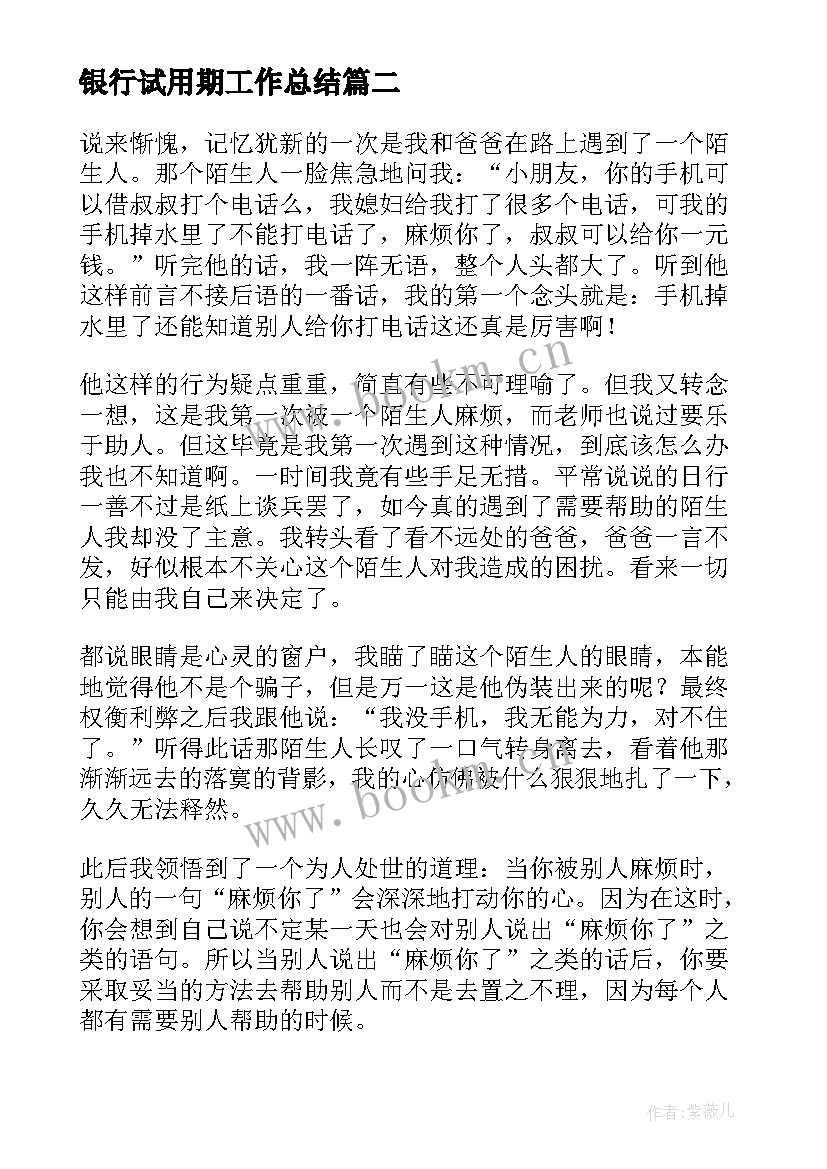 银行试用期工作总结(实用8篇)