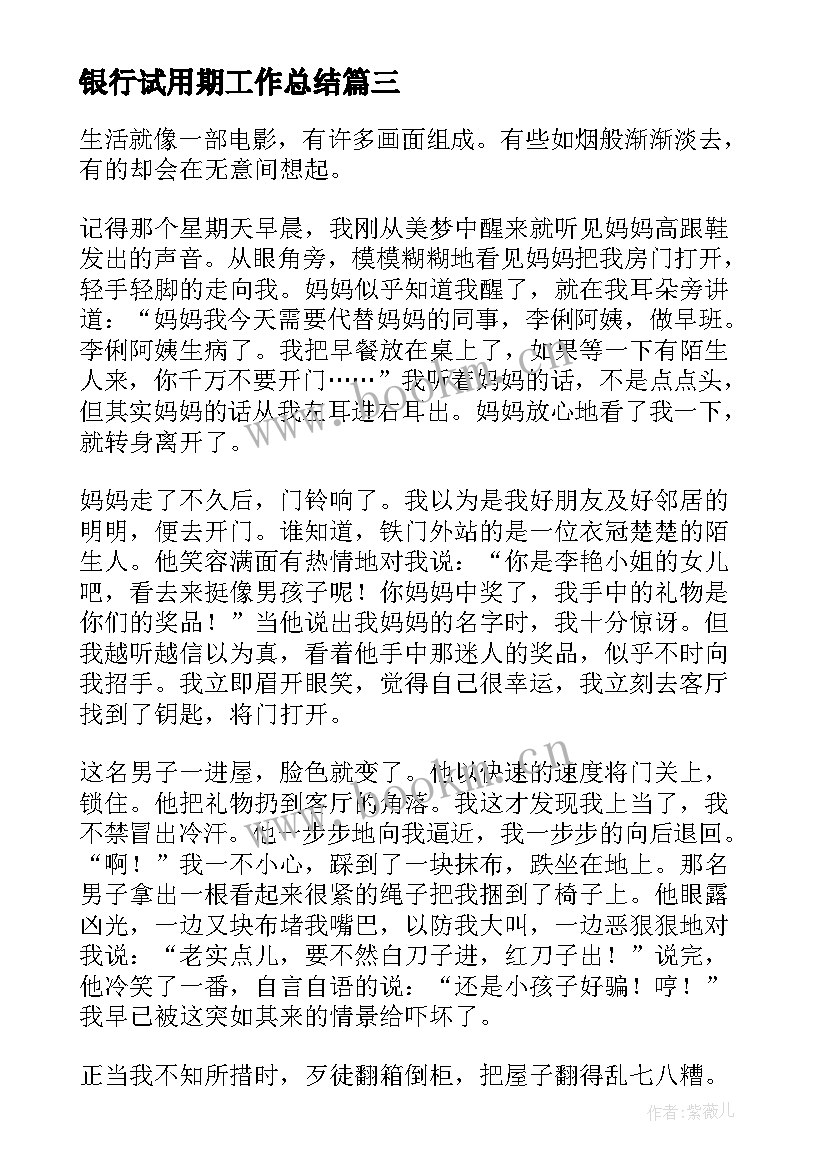 银行试用期工作总结(实用8篇)