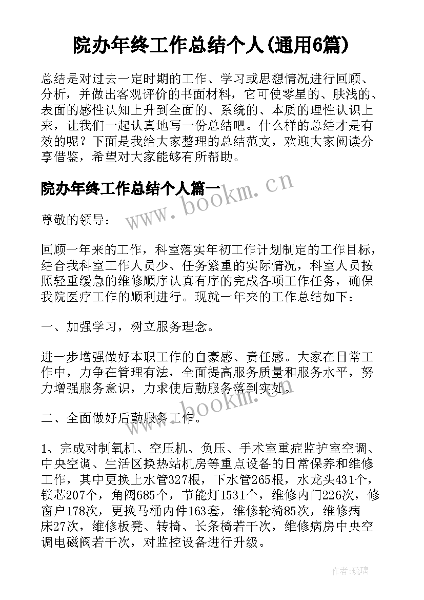 院办年终工作总结个人(通用6篇)