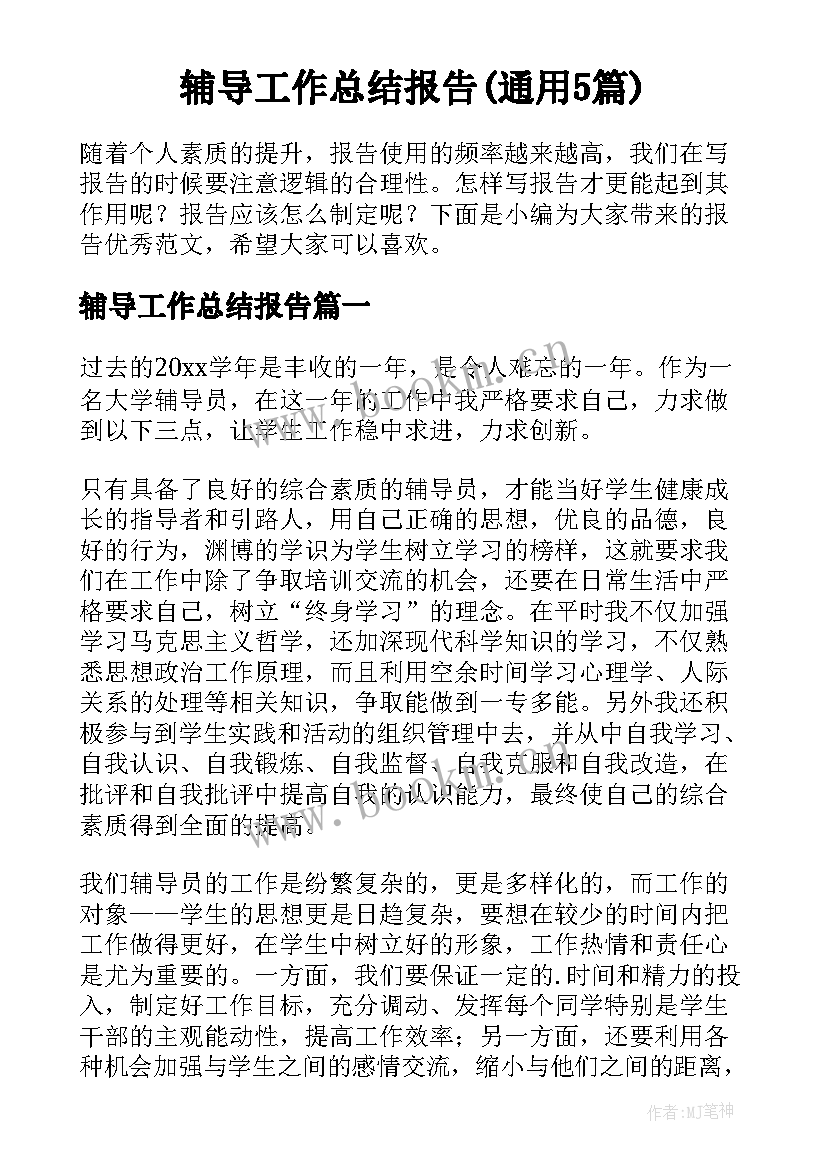 辅导工作总结报告(通用5篇)