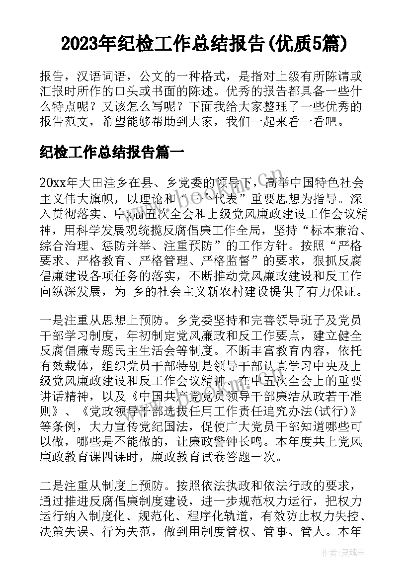 2023年纪检工作总结报告(优质5篇)