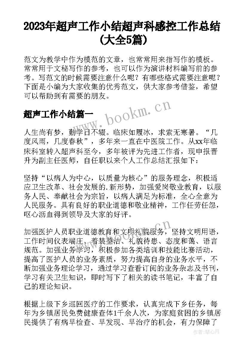 2023年超声工作小结 超声科感控工作总结(大全5篇)