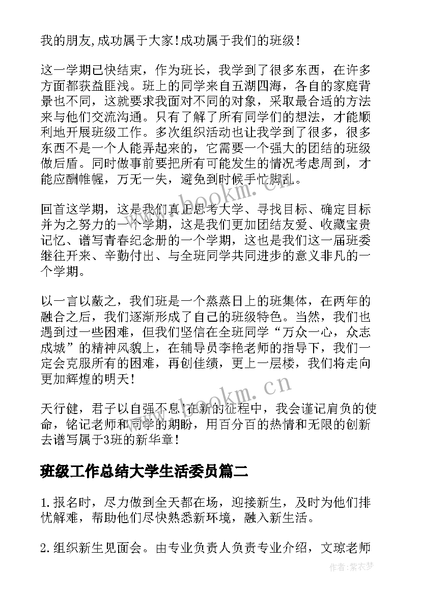 班级工作总结大学生活委员 大学班级工作总结(优质9篇)