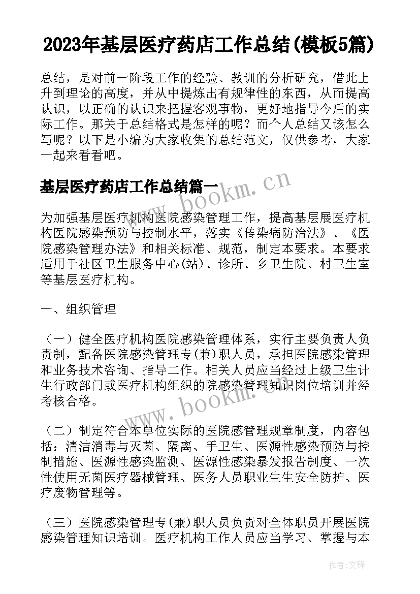 2023年基层医疗药店工作总结(模板5篇)