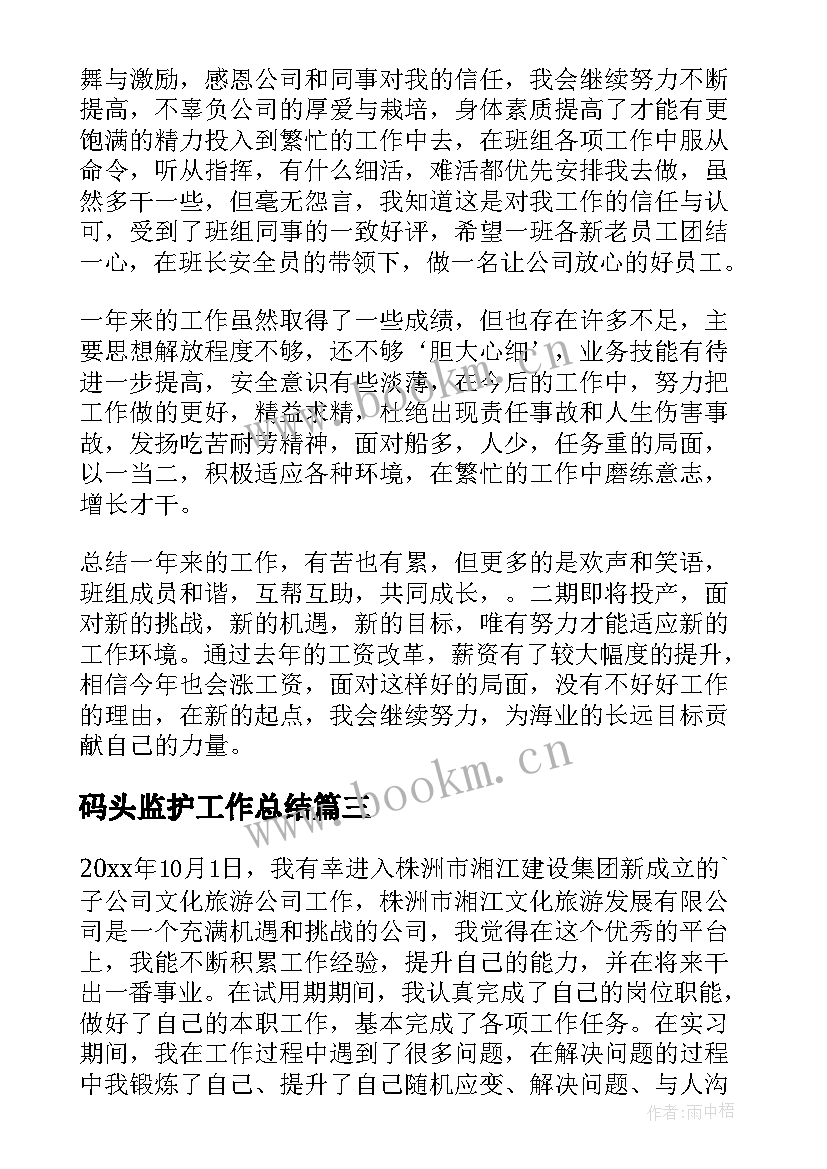 码头监护工作总结(实用5篇)