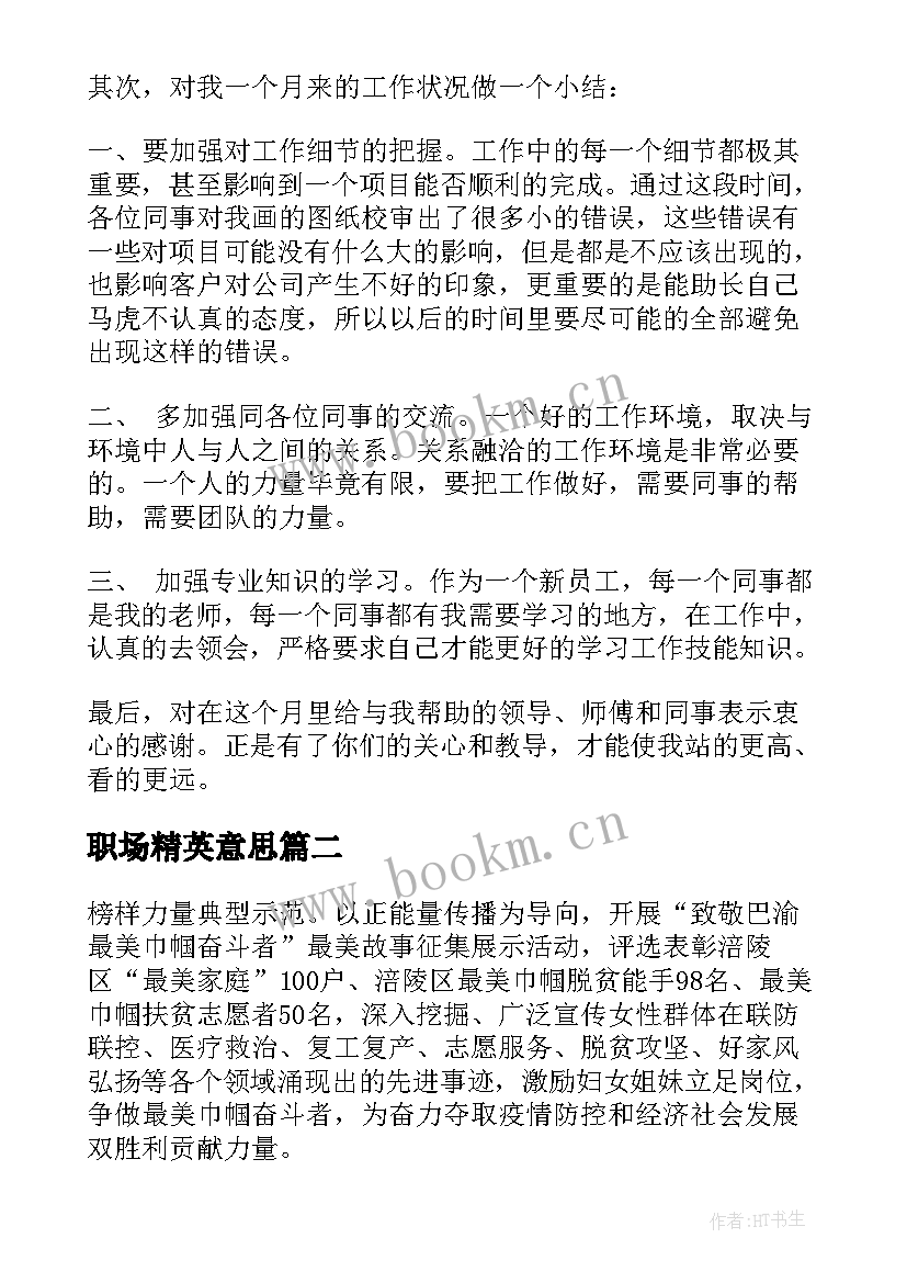 职场精英意思 刚入职场的工作总结(通用6篇)