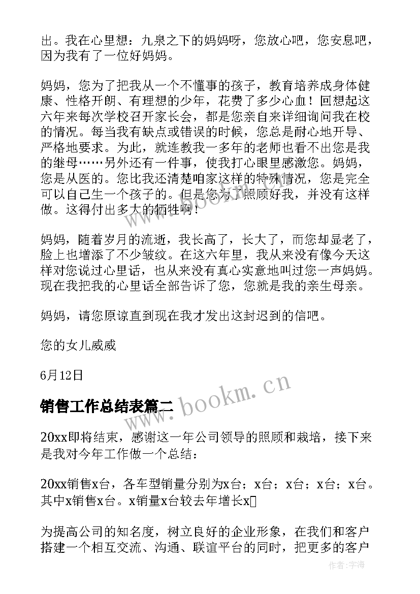 2023年销售工作总结表(汇总6篇)