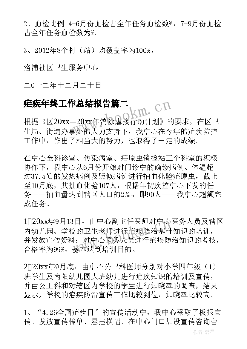 2023年疟疾年终工作总结报告 疟疾防治工作总结(精选9篇)