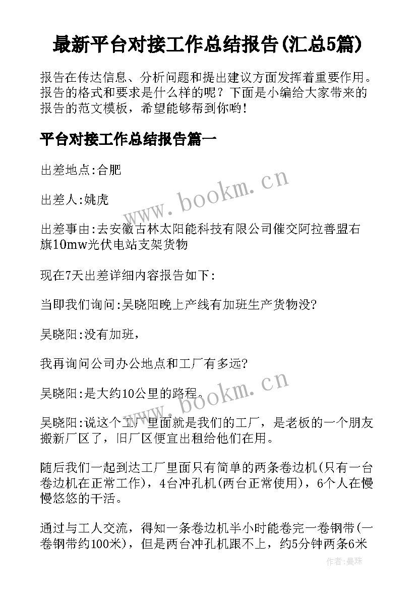 最新平台对接工作总结报告(汇总5篇)