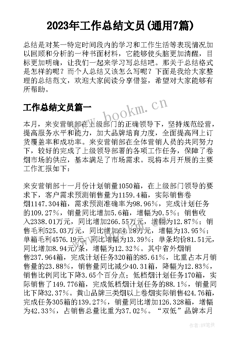 2023年工作总结文员(通用7篇)