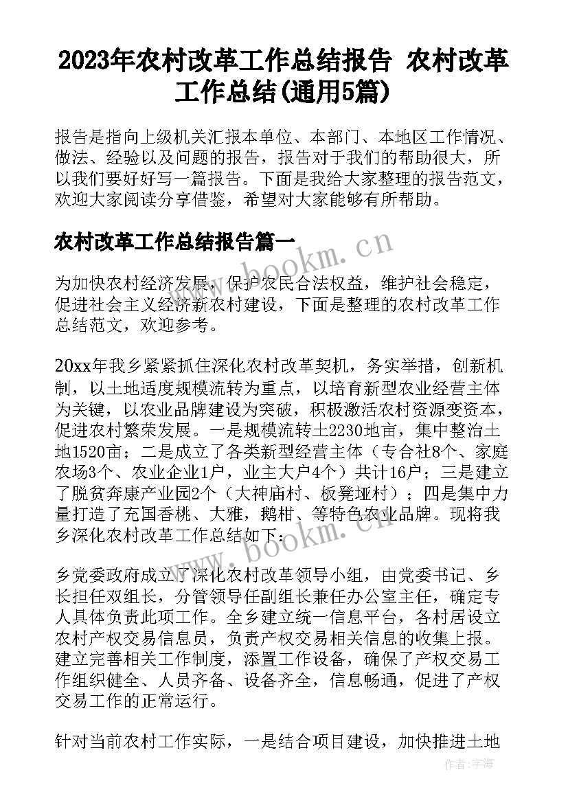 2023年农村改革工作总结报告 农村改革工作总结(通用5篇)