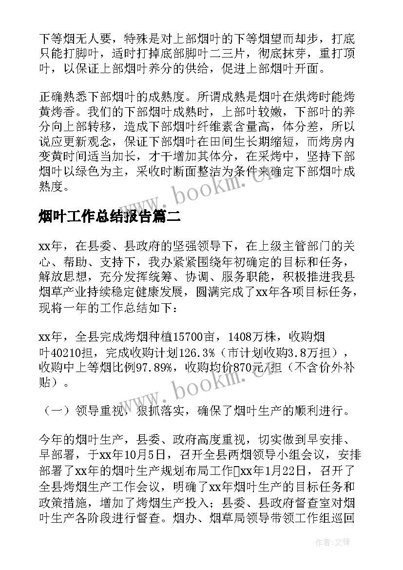 最新烟叶工作总结报告 烟叶工作总结(模板5篇)