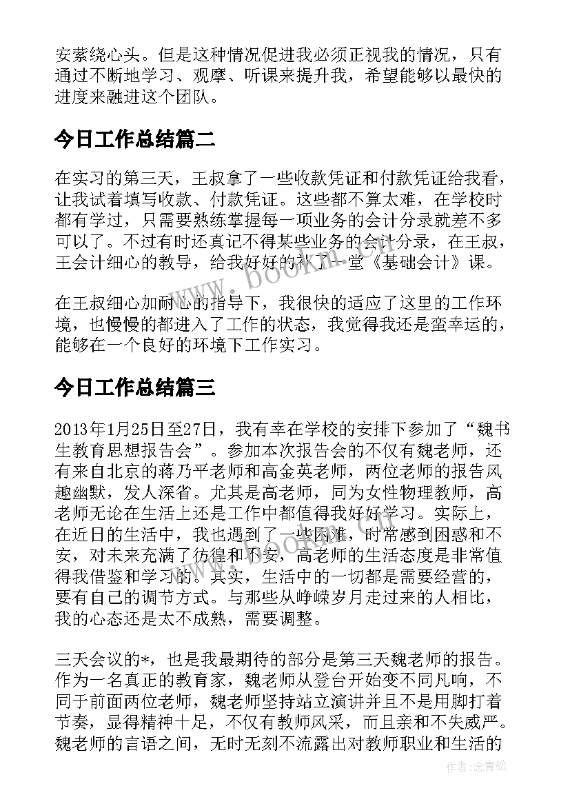 最新今日工作总结(模板5篇)