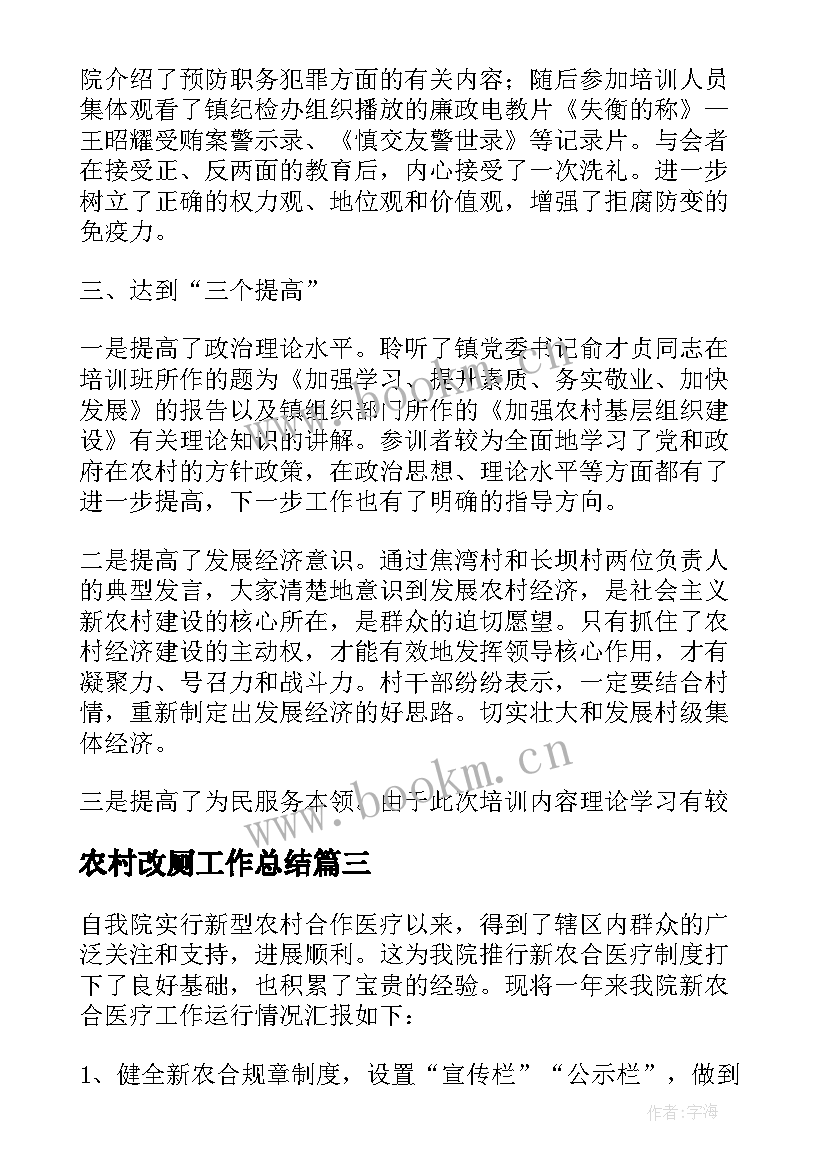 2023年农村改厕工作总结 农村工作总结(精选5篇)