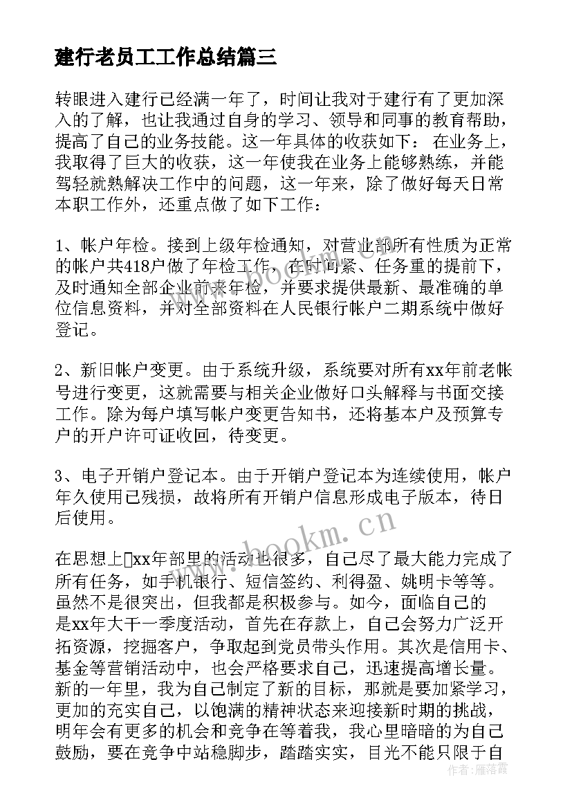 建行老员工工作总结 建行员工工作总结(精选5篇)