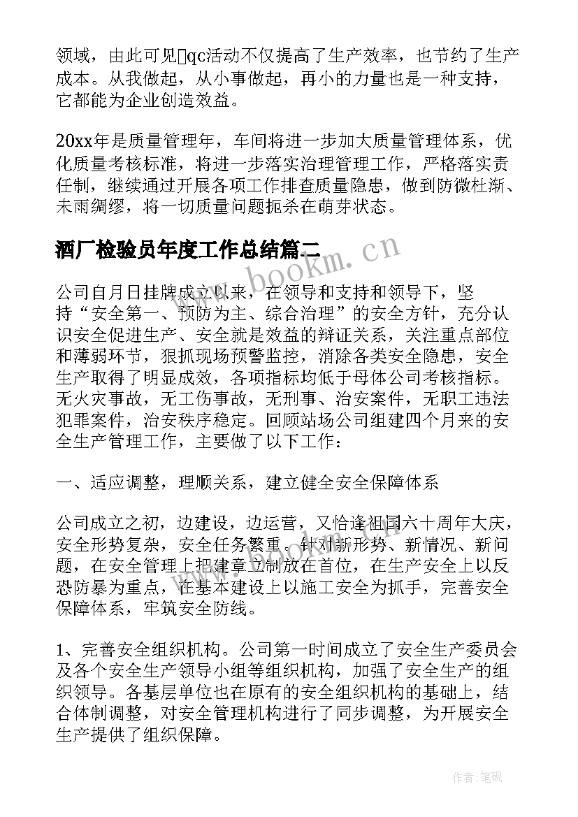 2023年酒厂检验员年度工作总结(精选5篇)