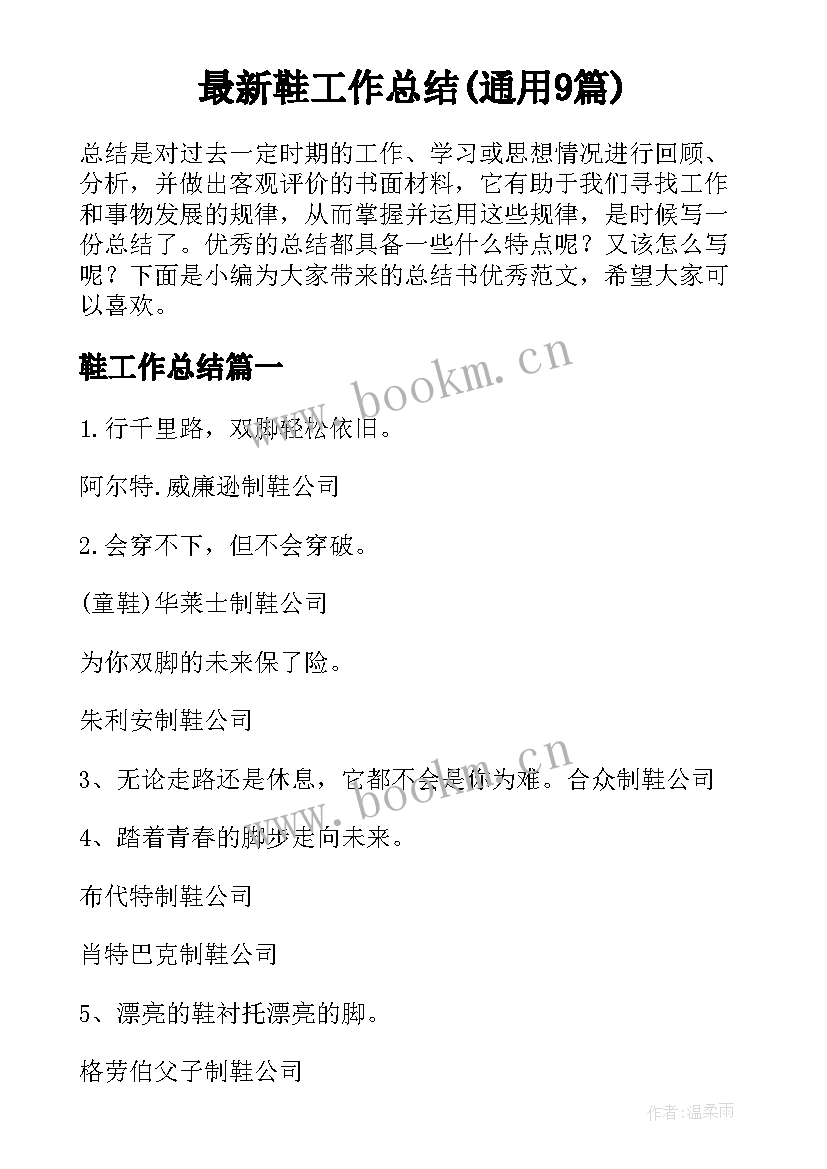 最新鞋工作总结(通用9篇)