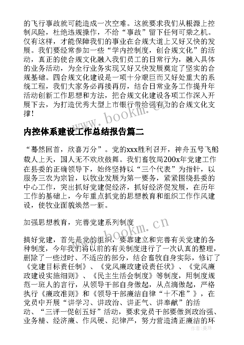 内控体系建设工作总结报告(模板8篇)