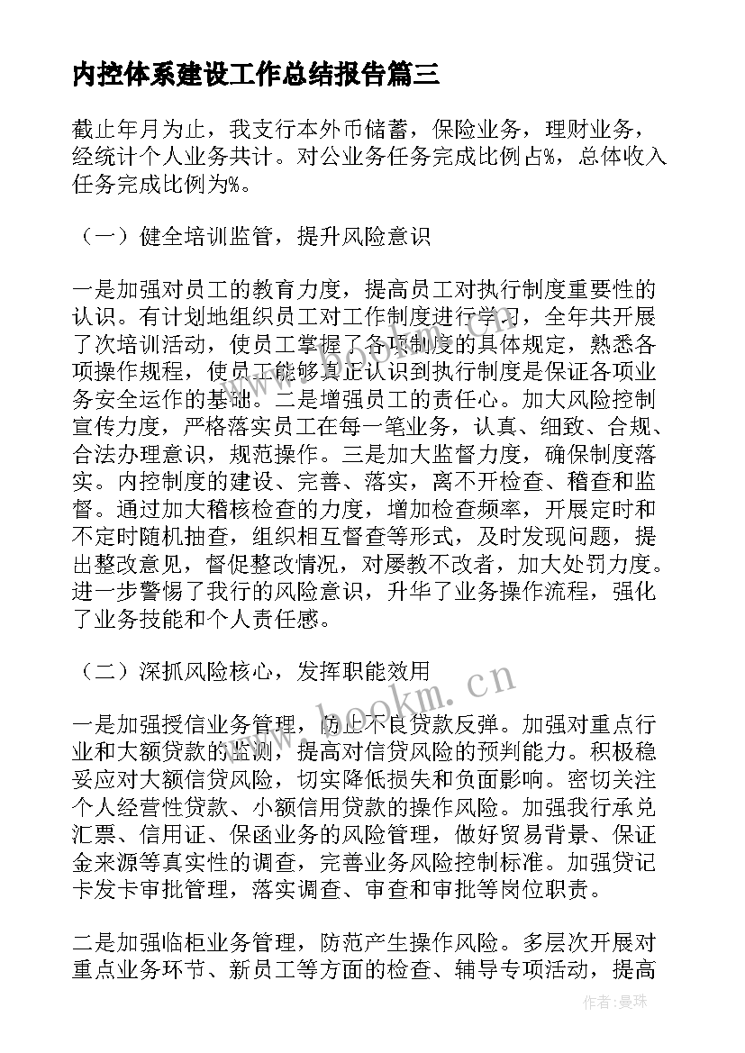 内控体系建设工作总结报告(模板8篇)