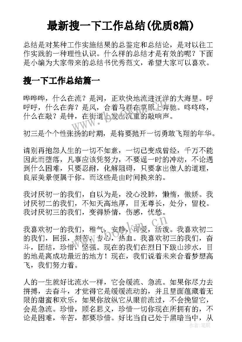 最新搜一下工作总结(优质8篇)