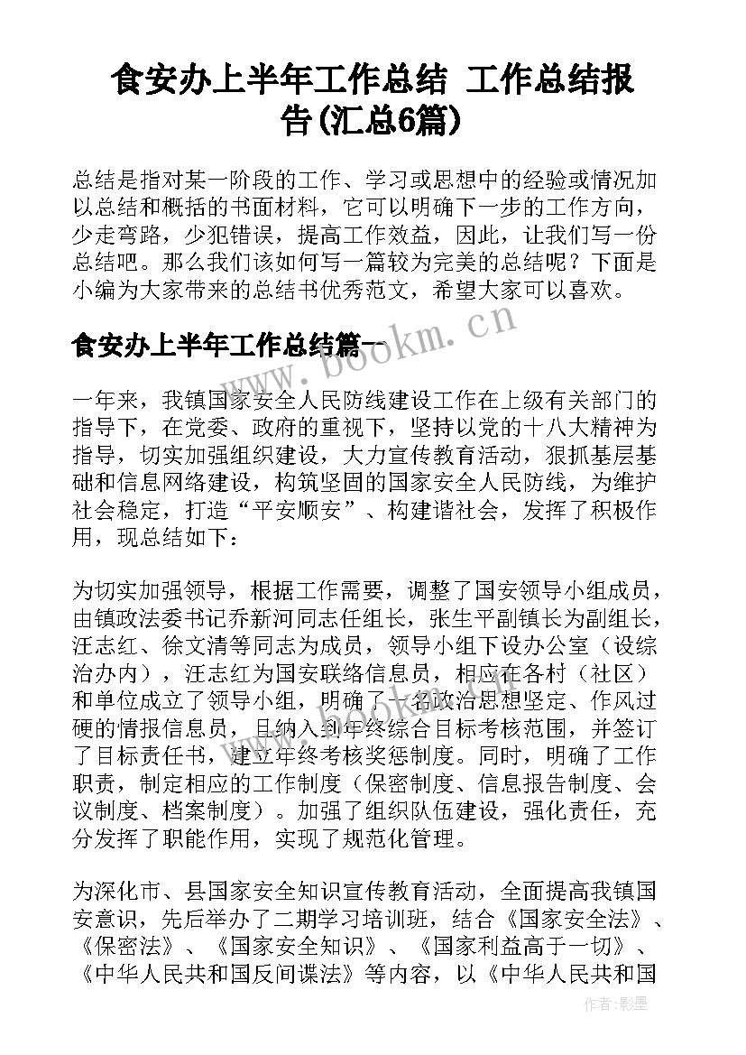 食安办上半年工作总结 工作总结报告(汇总6篇)