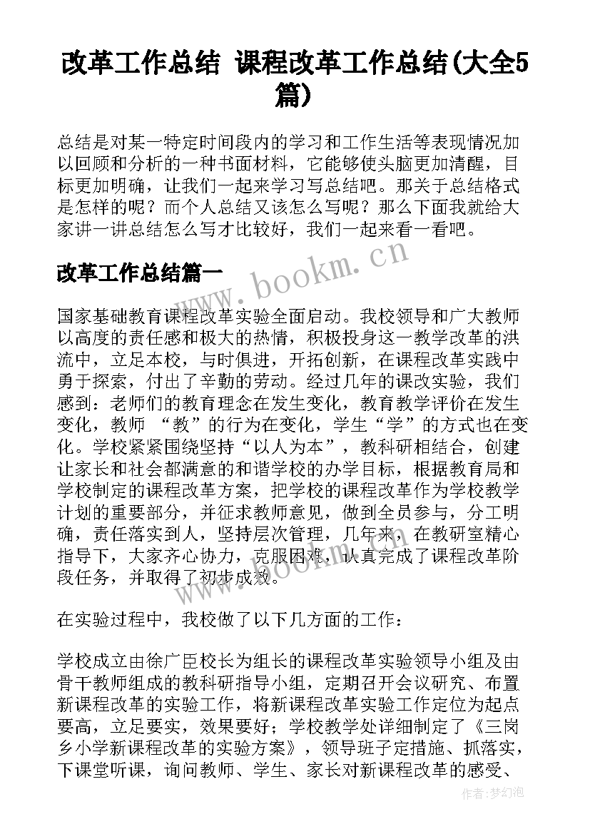 改革工作总结 课程改革工作总结(大全5篇)