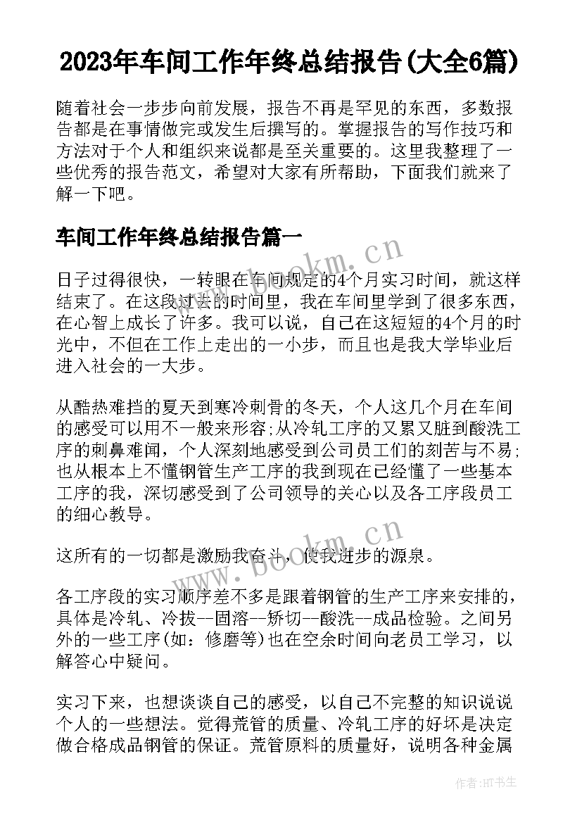 2023年车间工作年终总结报告(大全6篇)