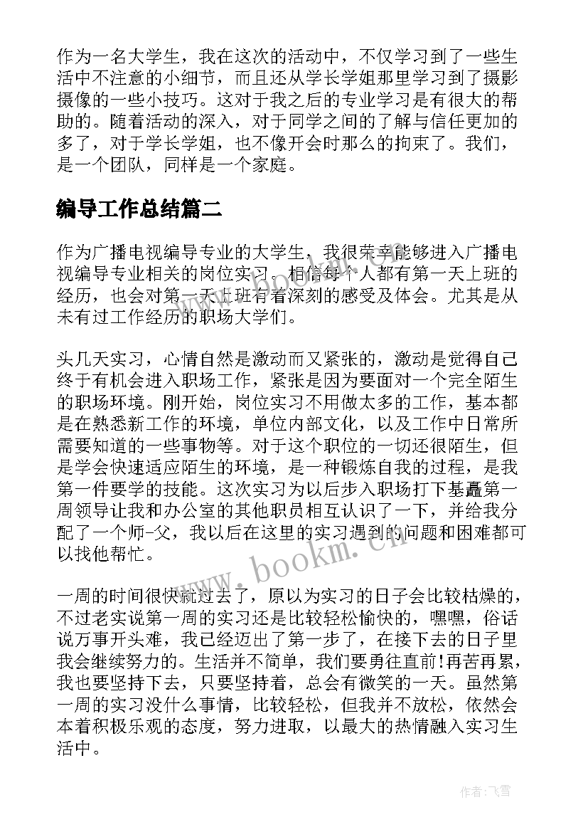 2023年编导工作总结 编导实习工作总结(实用5篇)