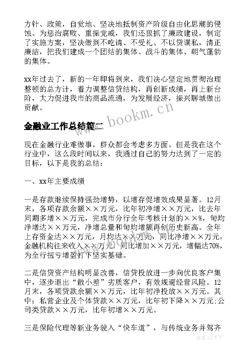 最新金融业工作总结(模板9篇)