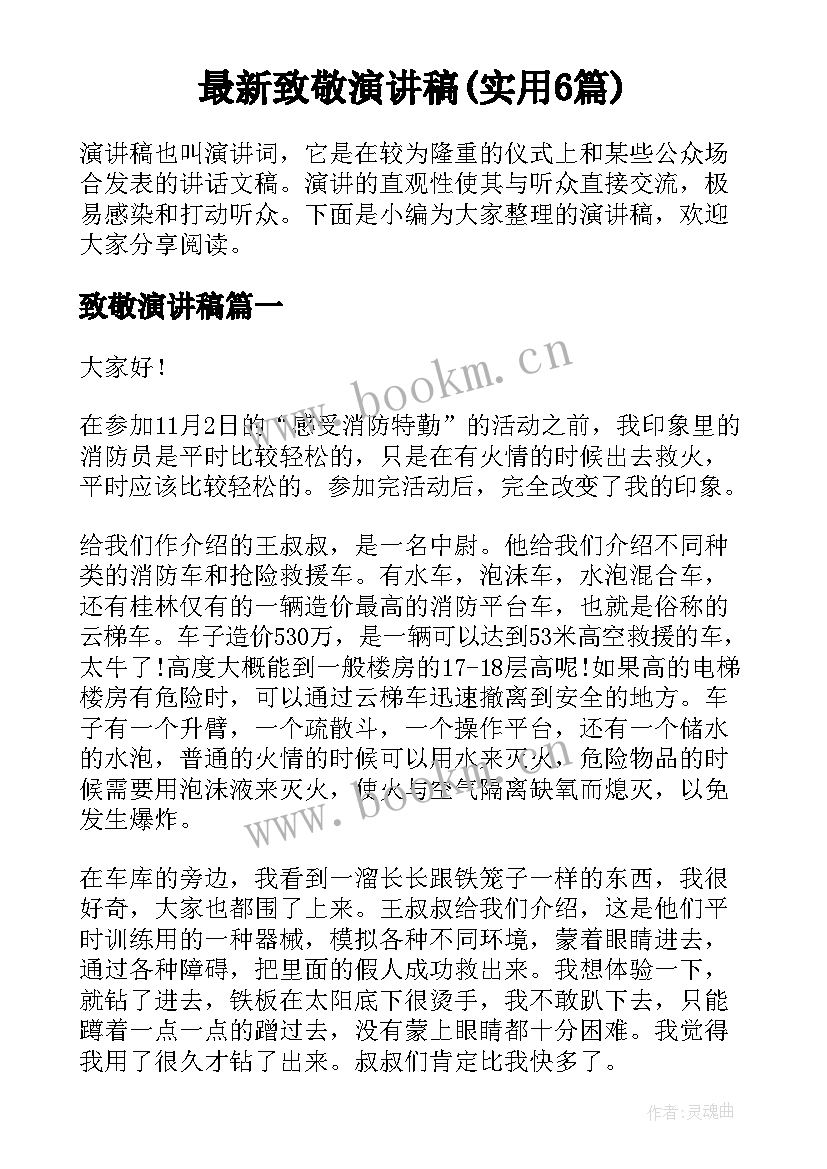 最新致敬演讲稿(实用6篇)