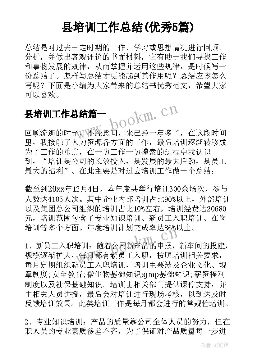 县培训工作总结(优秀5篇)