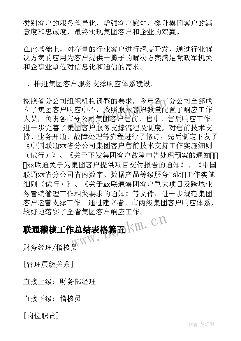 2023年联通稽核工作总结表格(模板5篇)