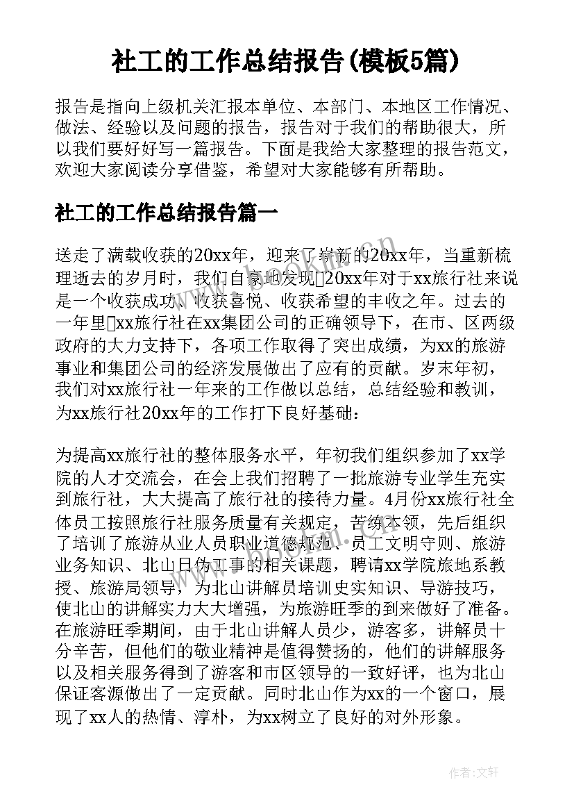 社工的工作总结报告(模板5篇)