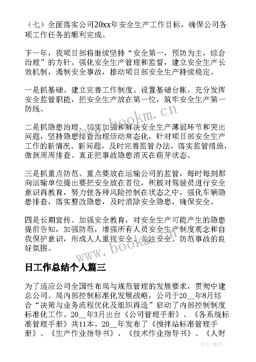 最新日工作总结个人(精选5篇)