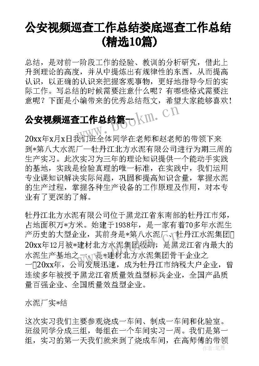 公安视频巡查工作总结 娄底巡查工作总结(精选10篇)