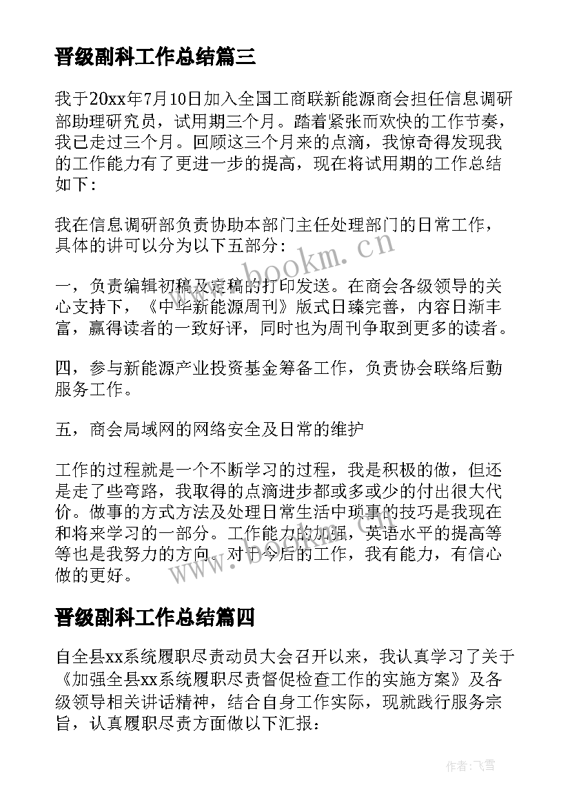 2023年晋级副科工作总结(汇总6篇)