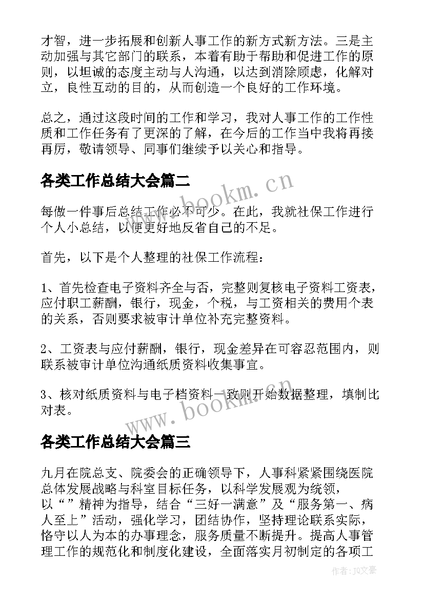 各类工作总结大会(汇总8篇)